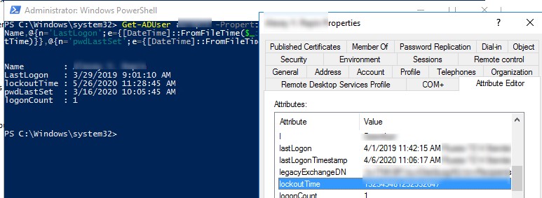 powershell узнать время блокировки пользователя