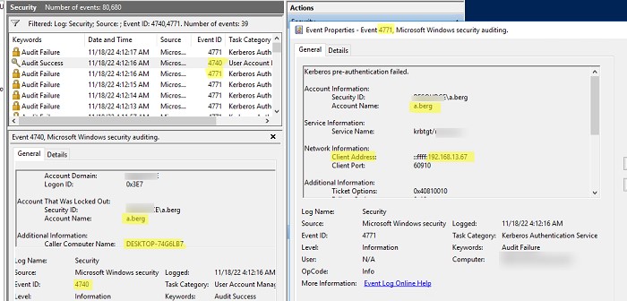 4711 ip адрес устройтва-источника блокировки пользователя через kerberos аутентфикацию