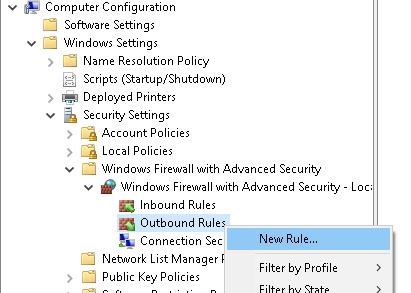 Новое исходящее правило файервола через GPO