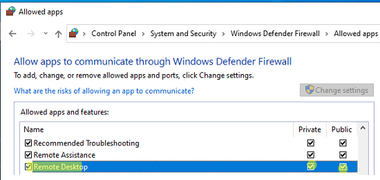 разрешить входящие rdp подключения в windows defender firewall