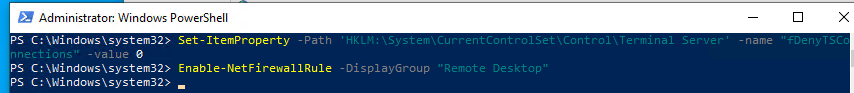 включить rdp в windows с помощью powershell