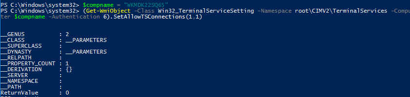 разрешить rdp в windows удаленно через wmi