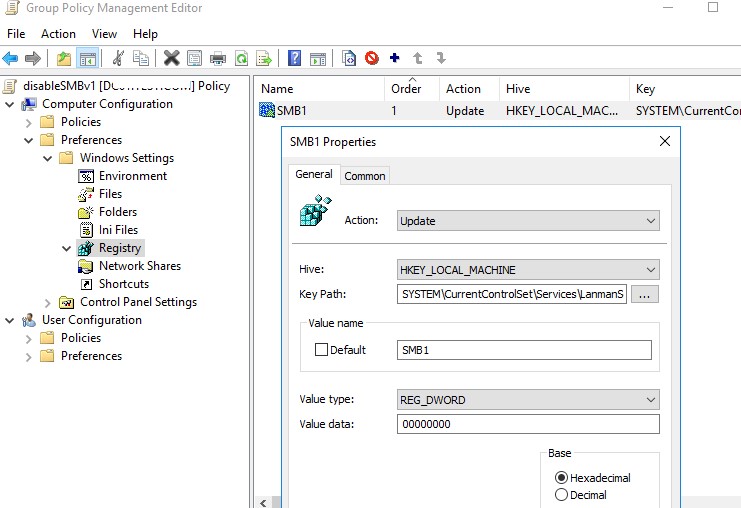 отключить SMB1 сервер групповой политикой
