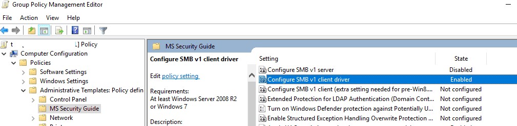 групповая политика для включения/отключение smbv1 сервера и клиента