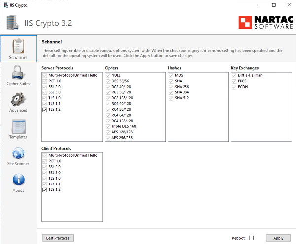 IISCrypto утилита - включить TLS 1.2