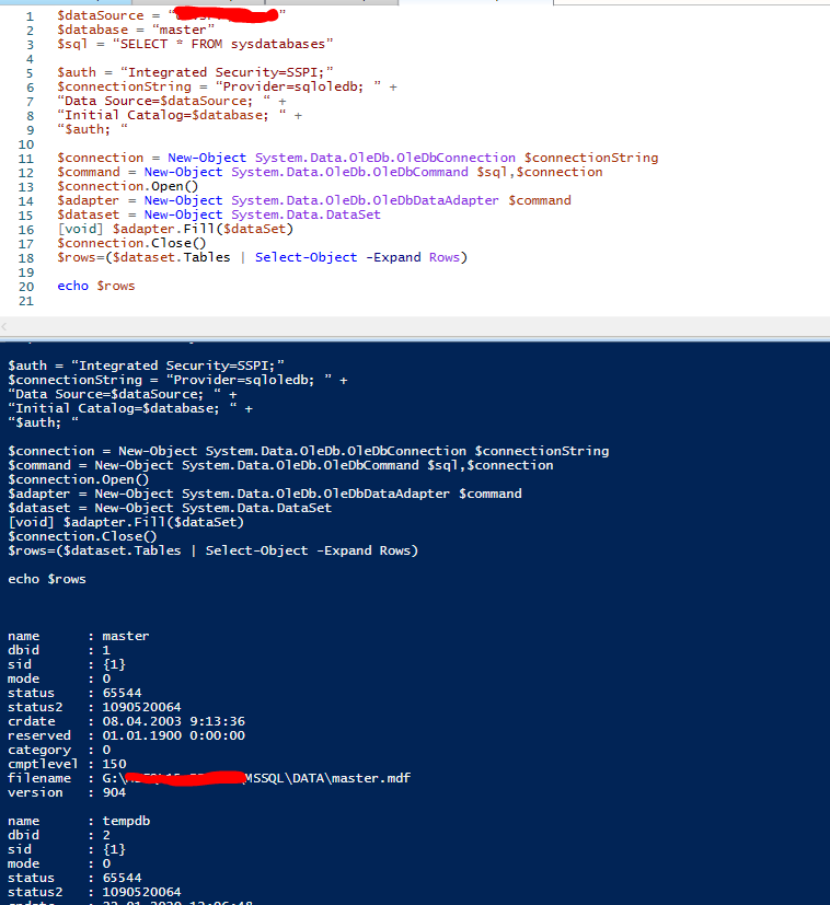 OleDb запросы к mssql server из powershell