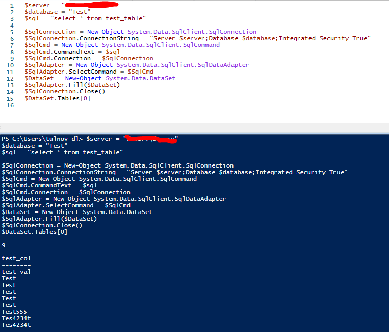 select запрос из powershell к базе данных Microsoft SQL Server