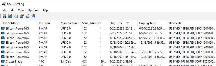 утилита usbdrivelog показывает историю подключений usb дисков в windows