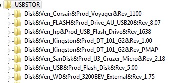 ветка usbstor в реестре со список всех подключавшихся usb носителей