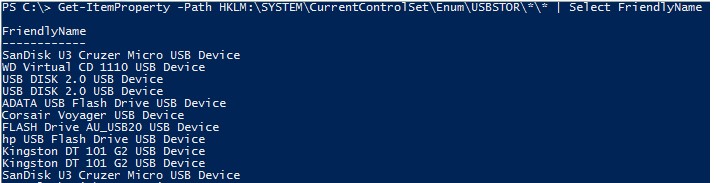 usbstor вывести историю подключения usb накопителей с помощью powershell
