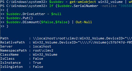 powershell скрипт - отмонтировать usb флешку