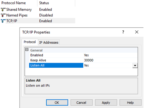 настройки протокола tcpip для sql server