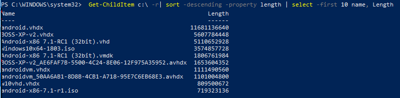 Get-ChildItem - поиск самых больших файлов на диске с помощью powershell