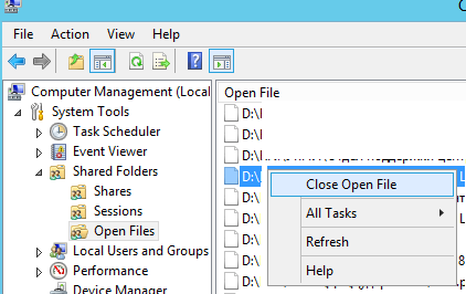 Закрыть открытые файлы в сетевой папке