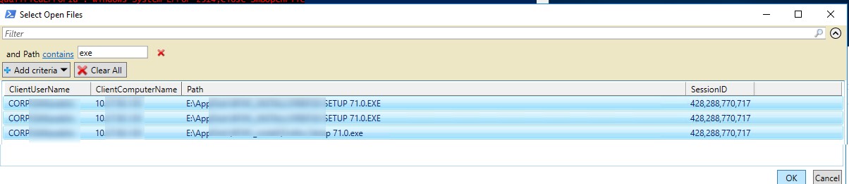 Get-SmbOpenFile вместе с out-gridview - powershell скрипт с графическим интерефейсом по выбору и принудительному закрыттию заблокированных (открытых) файлов в windows