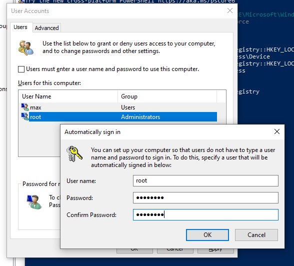 сохранить пароль для автоматического входа в windows 10