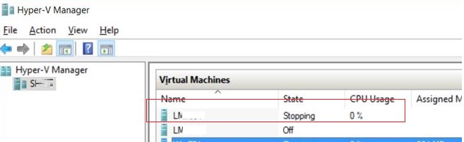 Виртуальная машина hyper зависла в статусе stopping