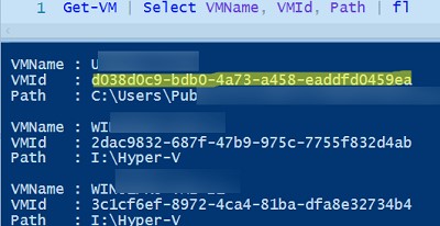 получить id виртуальной машины hyper v из powershell