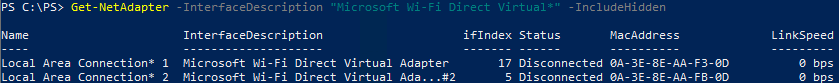 powershell показать скрытые wi-fi direct виртуальные адаптеры