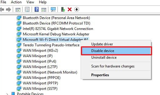 отключение Microsoft Wi-Fi Direct Virtual Adapter