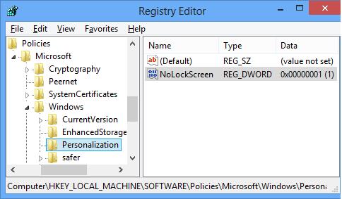 Реестр отключаем экран блокировка - ветка Personalization параметр nolockscreen 0 Реестр отключаем экран блокировка - ветка Personalization параметр nolockscreen 0
