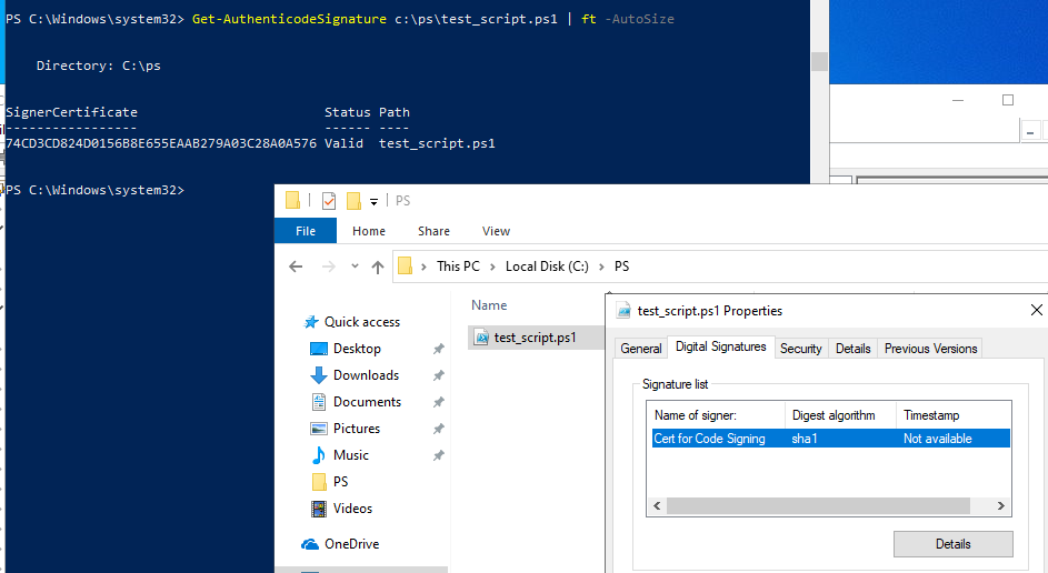 powershell скрипт с цифровой подписью