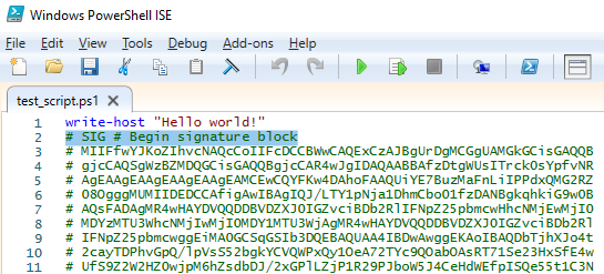 PS1 файл с блоком цифровой подписи # SIG # Begin signature block