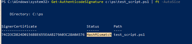 Get-AuthenticodeSignature ошибка HashMismatch