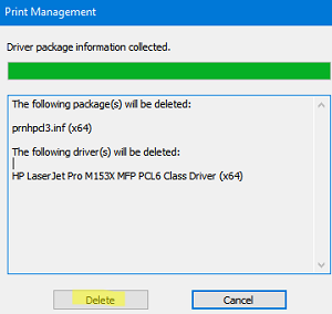 удаление пакета драйвера в диспетчере печати