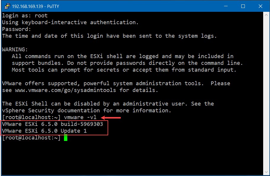определяем версию esxi - 6.5
