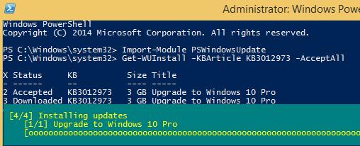 Get-WUInstall KB3012973 - установка обновления через Poweshell