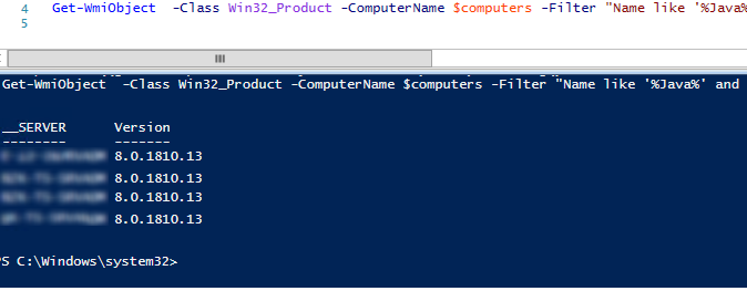 получить версию java на удаленных компьютерах с помощью powershell