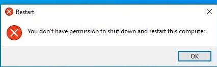 у вас нет прав на перезагрузку или выключение компьютера