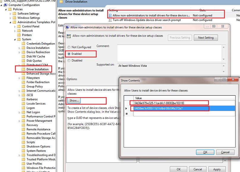 Задаем классы устройств, которые пользователи могут устанавливать без прав администратора