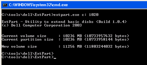 Расщиряем системный диск утилитой extpart