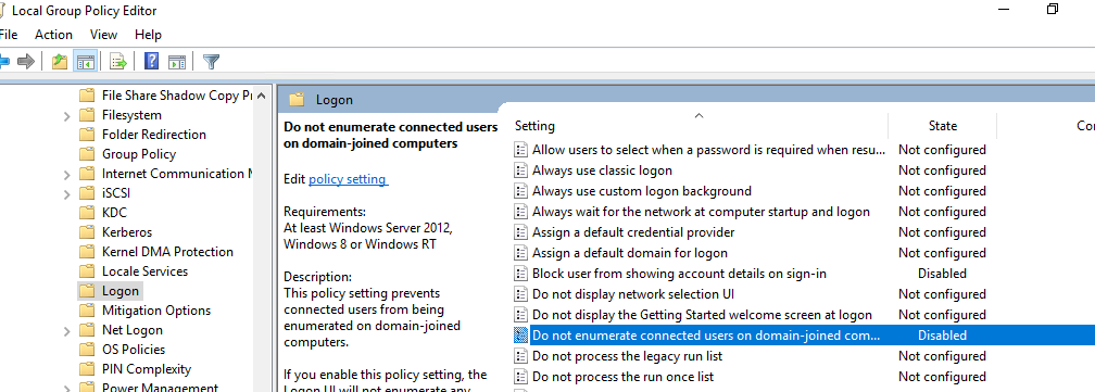 GPO: Do not enumerate connected users on domain-joined computer