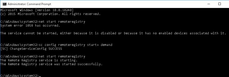 net start remoteregistry 