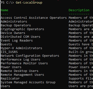 Get-LocalGroup: вывести список доступных локальных групп на компьютере