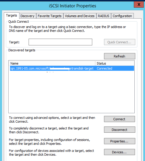 iscsi terget Quick Connect 