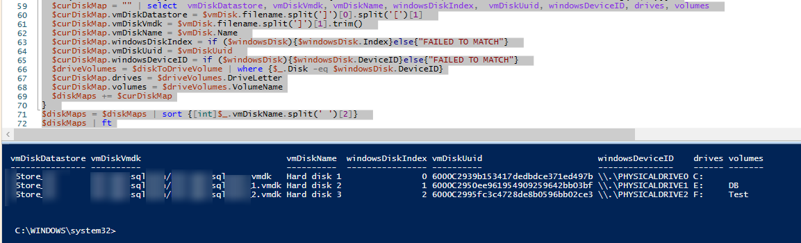 powershell скрипт для сопоставления VMDK дисков VMWare и дисков в виртуальной машине Windows