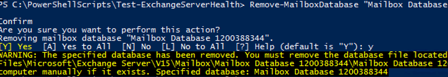 Remove-MailboxDatabase удалить базу данных exchange