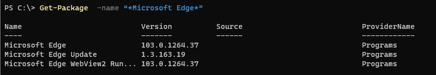 powershell - вывести установленную версию ms edge