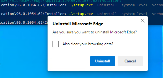 удаление microsoft edge из командной строки