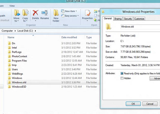 папка Windows.old в windows 8