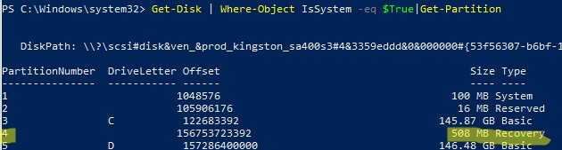 powershell вывести список разделов на системном диске windows