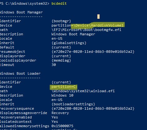 bcdedit вывести конфигурацию загрузчика windows