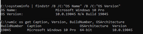 команда systeminfo - вывести версию windows