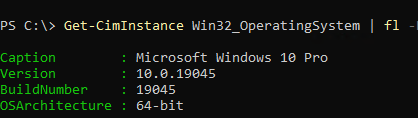 Get-CimInstance Win32_OperatingSystem - узнать номер билда windows