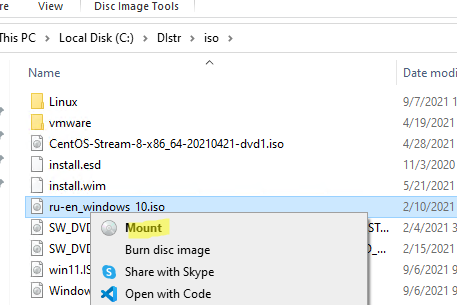 смонтировать iso образ в windows