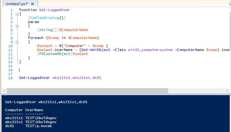 Get-LoggedUser - powershell скрипт для получения имени залогиненых пользователей